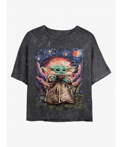 Star Wars The Mandalorian Sipping Starries Mineral Wash Crop Girls T-Shirt $6.47 T-Shirts